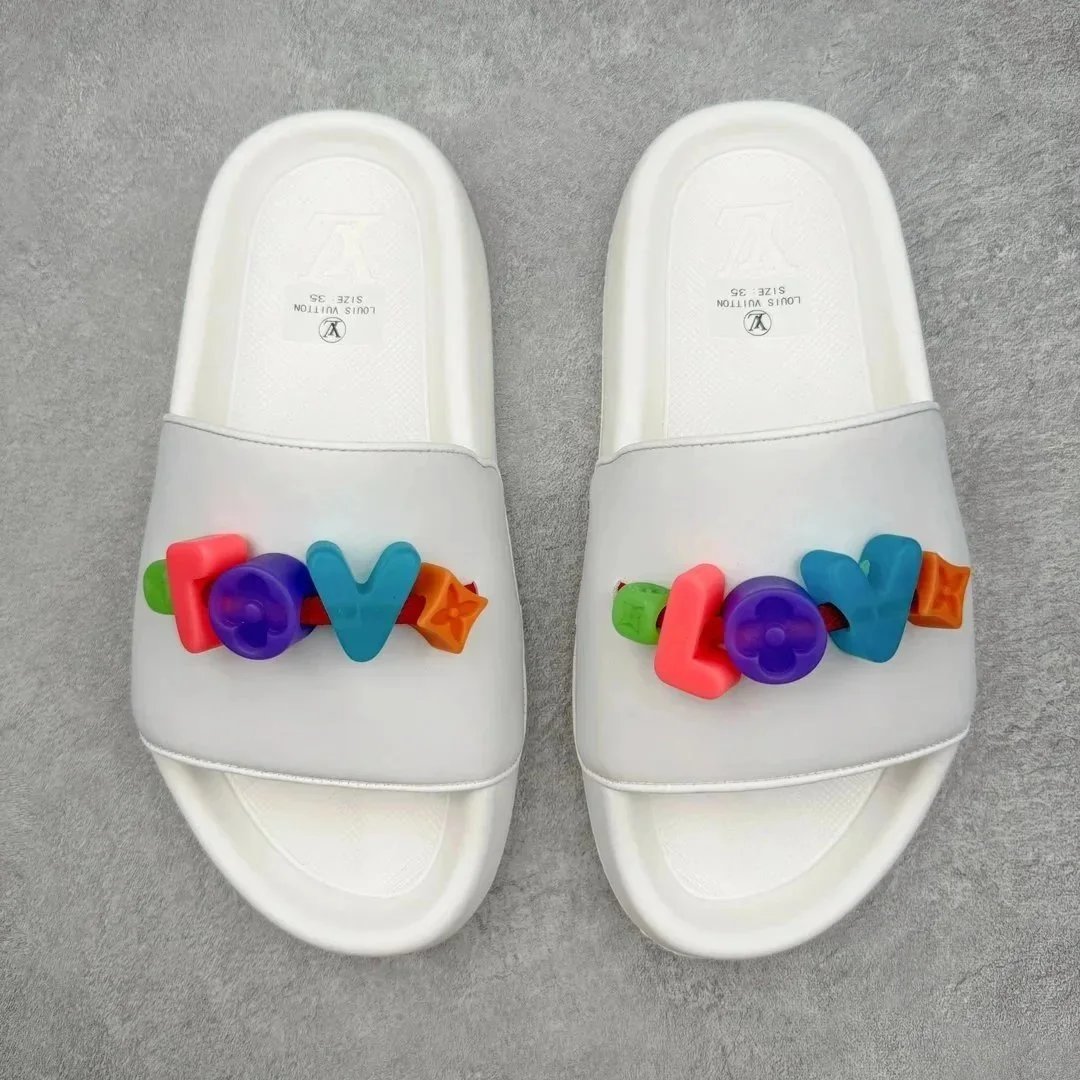 Louis Vuitton LV Love Black Colorful Block Slide Sandals