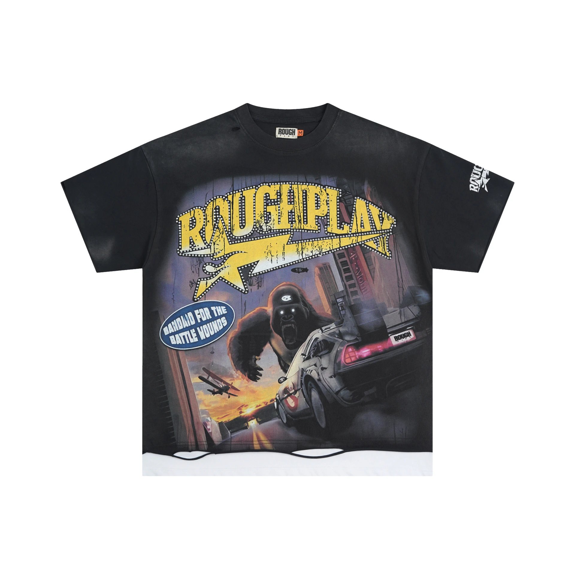 Rough Play Black Graphic Oversized T-Shirt