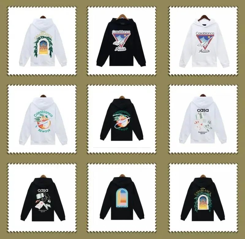 Casablanca Hoodie White Black Graphic Print Streetwear