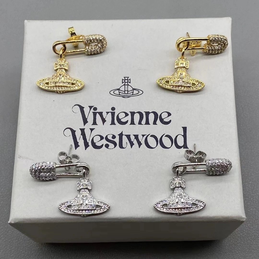 Vivienne Westwood Silver Crystal Safety Pin Orb Earrings