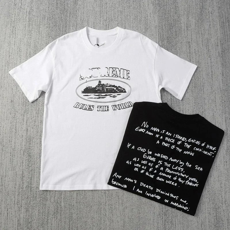 Supreme Cruise Ship Graphic White Tee and Black Quote Print T-Shirt