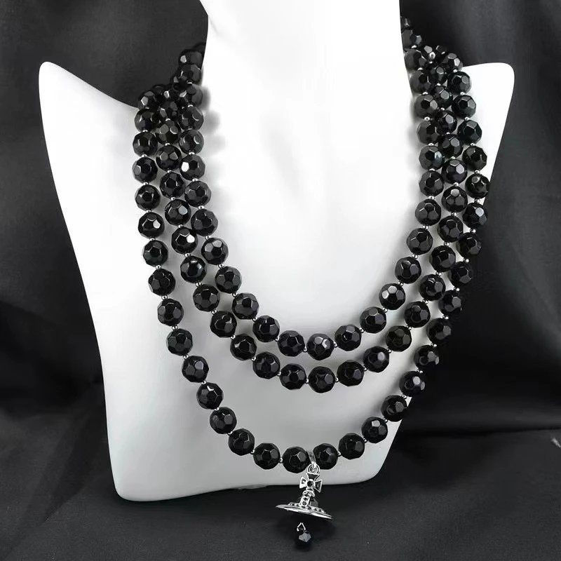 Vivienne Westwood Orb Black Faceted Bead Layered Necklace
