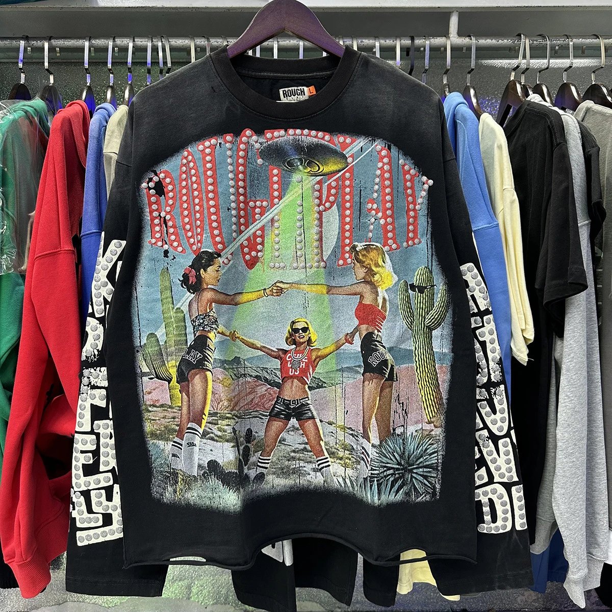 Rough Play Black Vintage Graphic Oversized T-Shirt