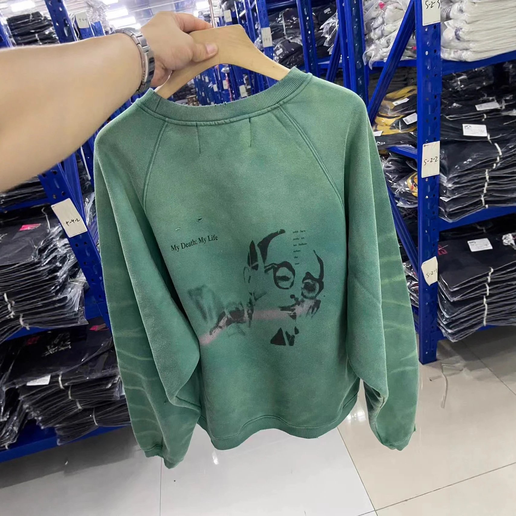 Green Graphic Print Distressed Sweatshirt Oversized Streetwear