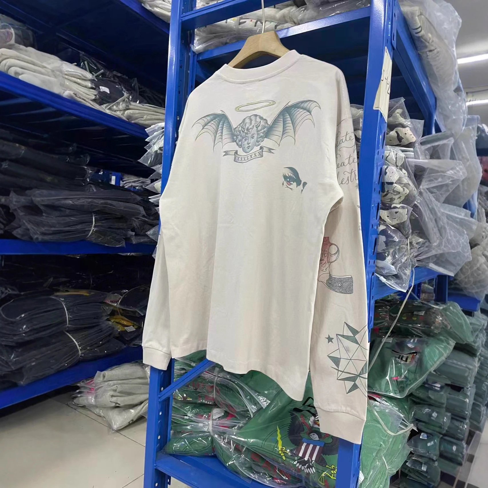 Off-White Angel Wing Graphic Cream Oversized Long Sleeve T-Shirt