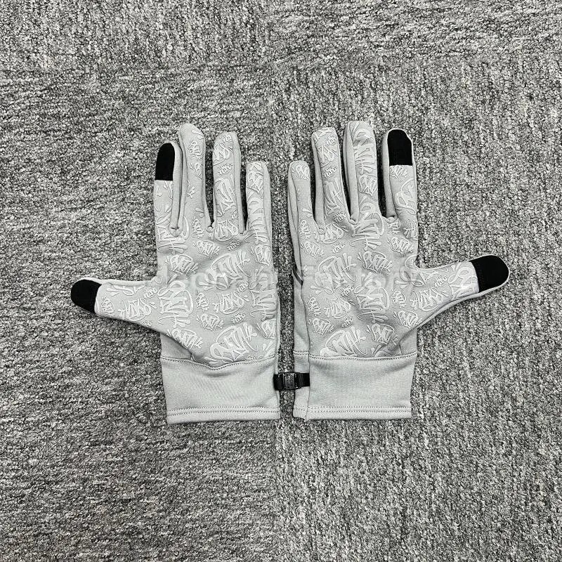 Graffiti Print Gray Touchscreen Cycling Gloves
