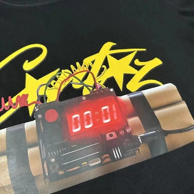 Black Graphic Tee Bomb Print Streetwear T-Shirt