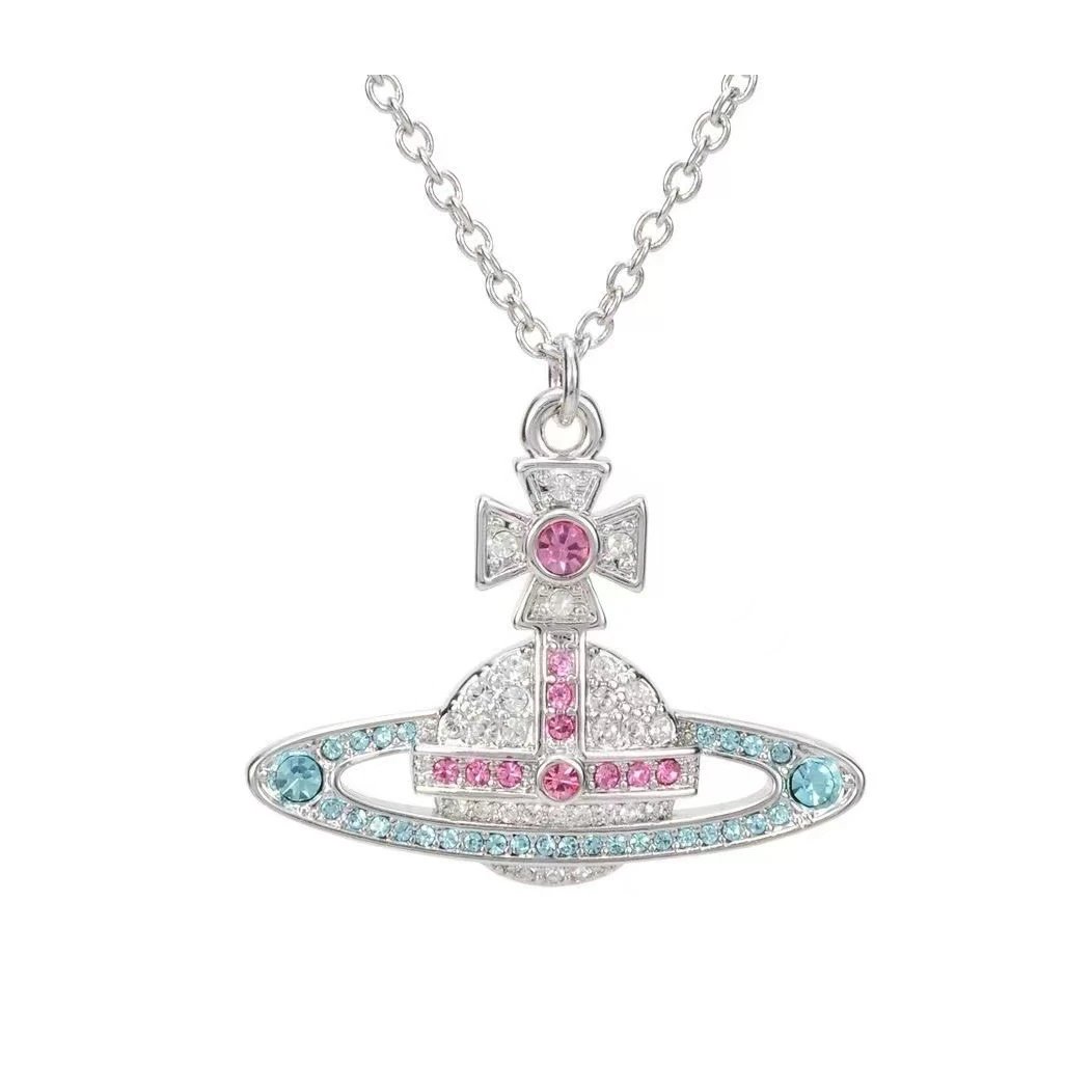 Vivienne Westwood Orb Silver Blue Crystal Pendant Necklace