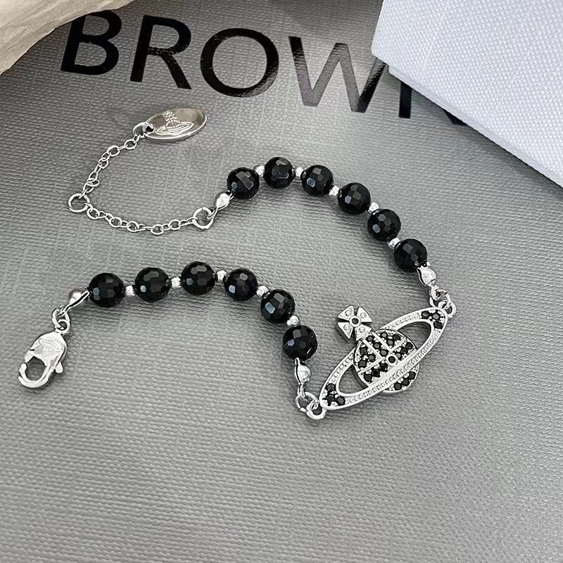 Vivienne Westwood Orb Black Crystal Beaded Bracelet