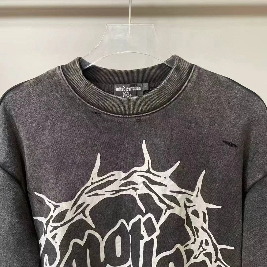 Washed Black Graphic Thorn Crown Oversized T-Shirt