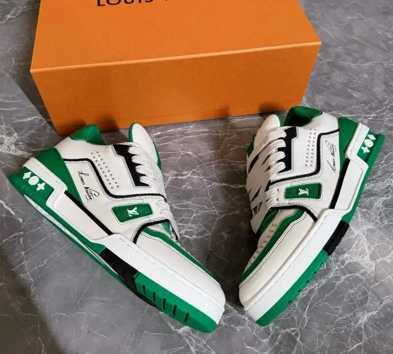 Louis Vuitton Trainer White Green Monogram Sneakers