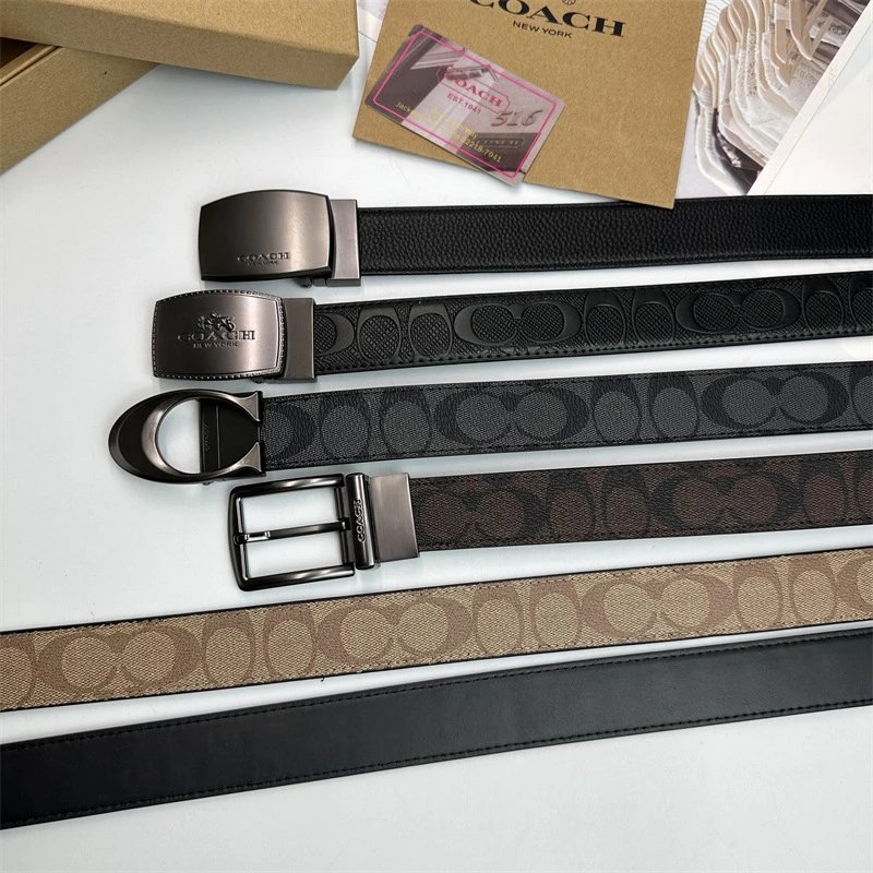 Coach Signature Black Leather Belt with Interchangeable Buckles