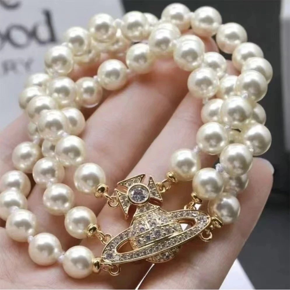 Vivienne Westwood Orb Pearl White Crystal Bracelet