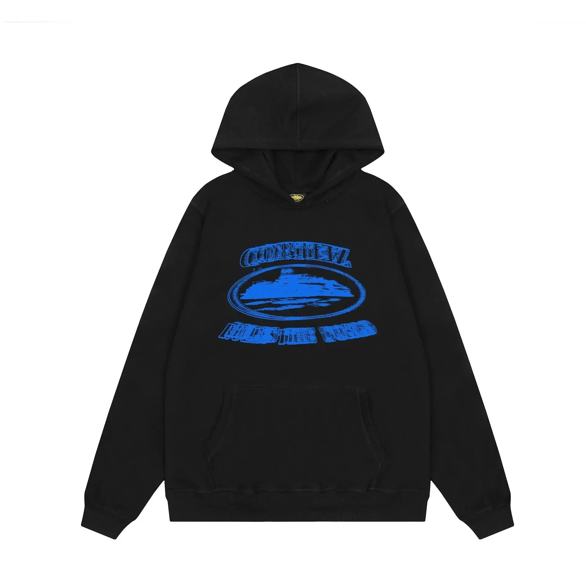 Omnial Hooded Sweatshirt Black Light Blue Gray Graphic Print Casual