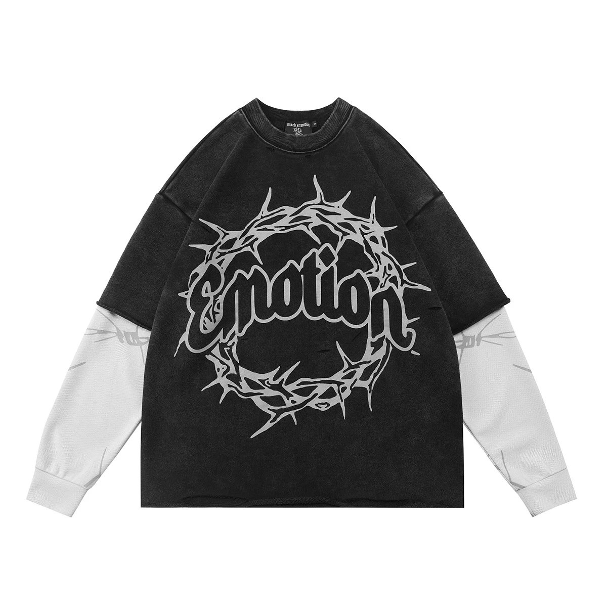 Washed Black Graphic Thorn Crown Oversized T-Shirt