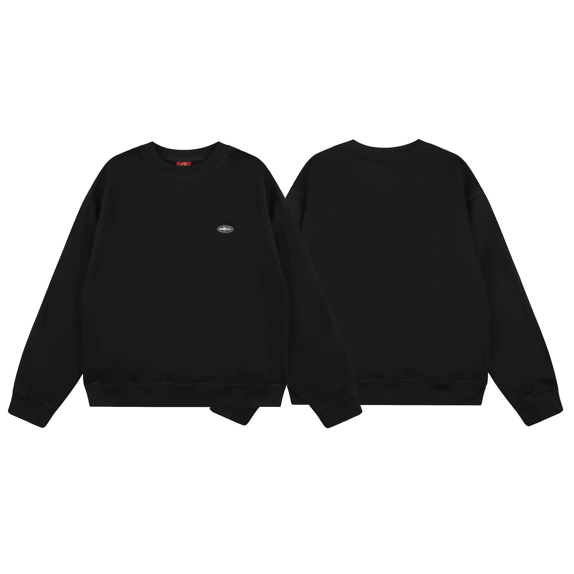 Black Crewneck Sweatshirt With Small Embroidered Logo Casual