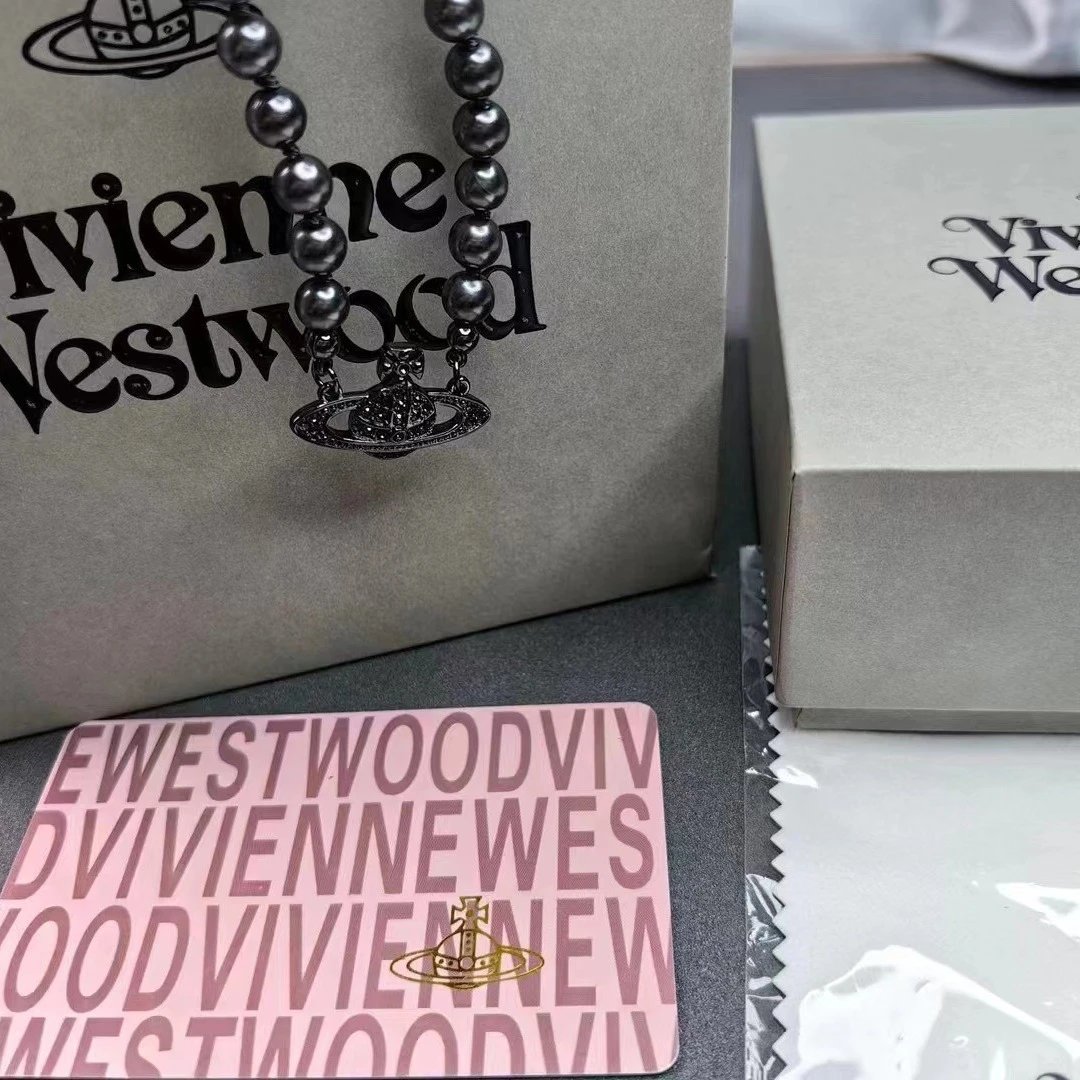 Vivienne Westwood Black Pearl Bead Orb Pendant Necklace