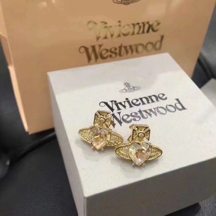 Vivienne Westwood Silver Crystal Heart Stud Earrings