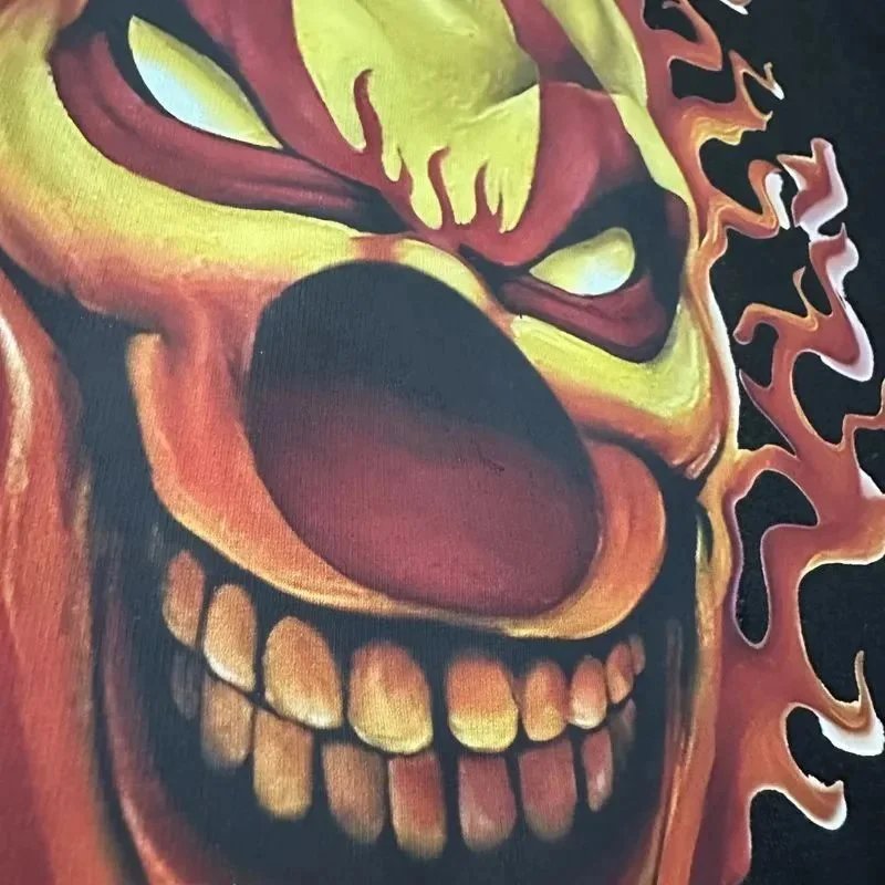 Black Graphic Tee Flame Clown Skull Streetwear T-Shirt