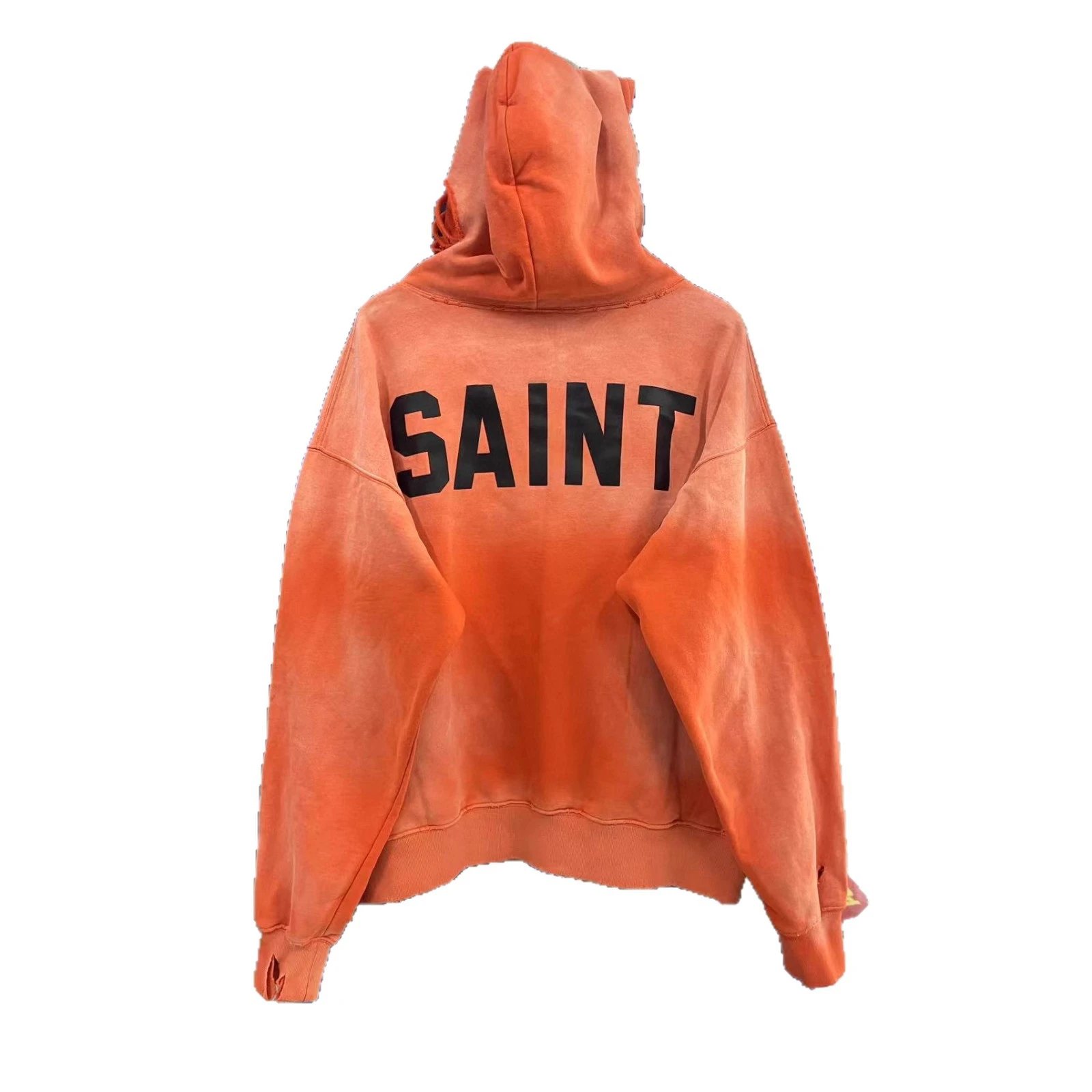 Distressed Black Oversized Hooded Sweatshirt With Raw Edge And Pocket