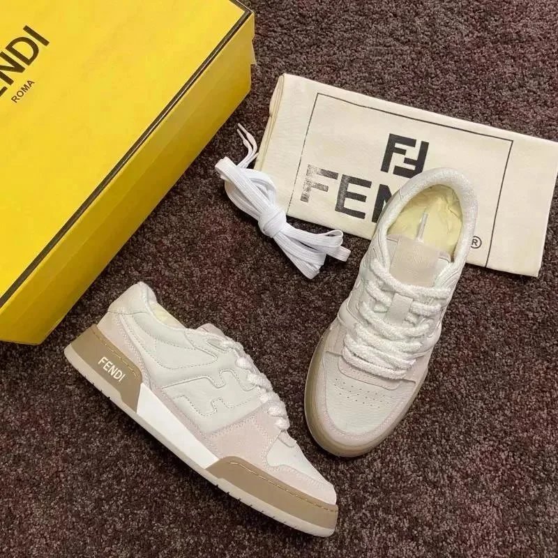 Fendi Sneakers Low-top lace-up leather and suede — white