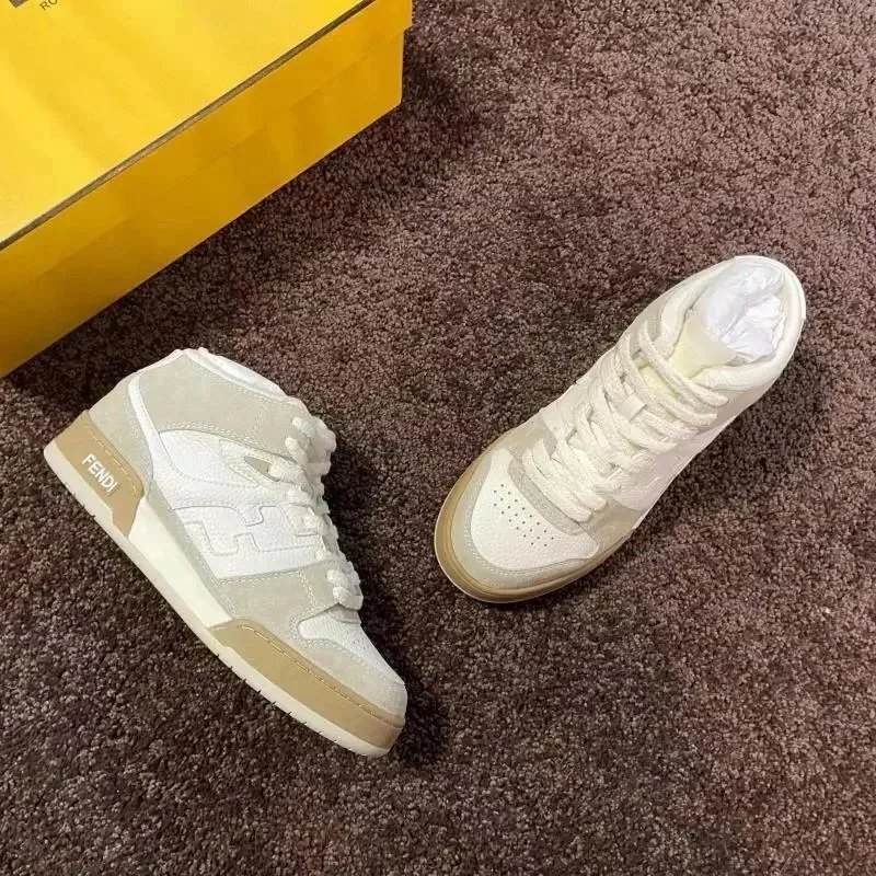 Fendi Sneakers Low-top lace-up leather and suede — high-top white gray