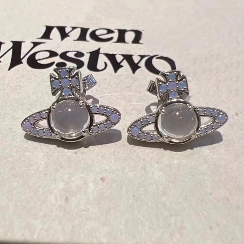 Vivienne Westwood Orb Silver White Opal Punk Earrings