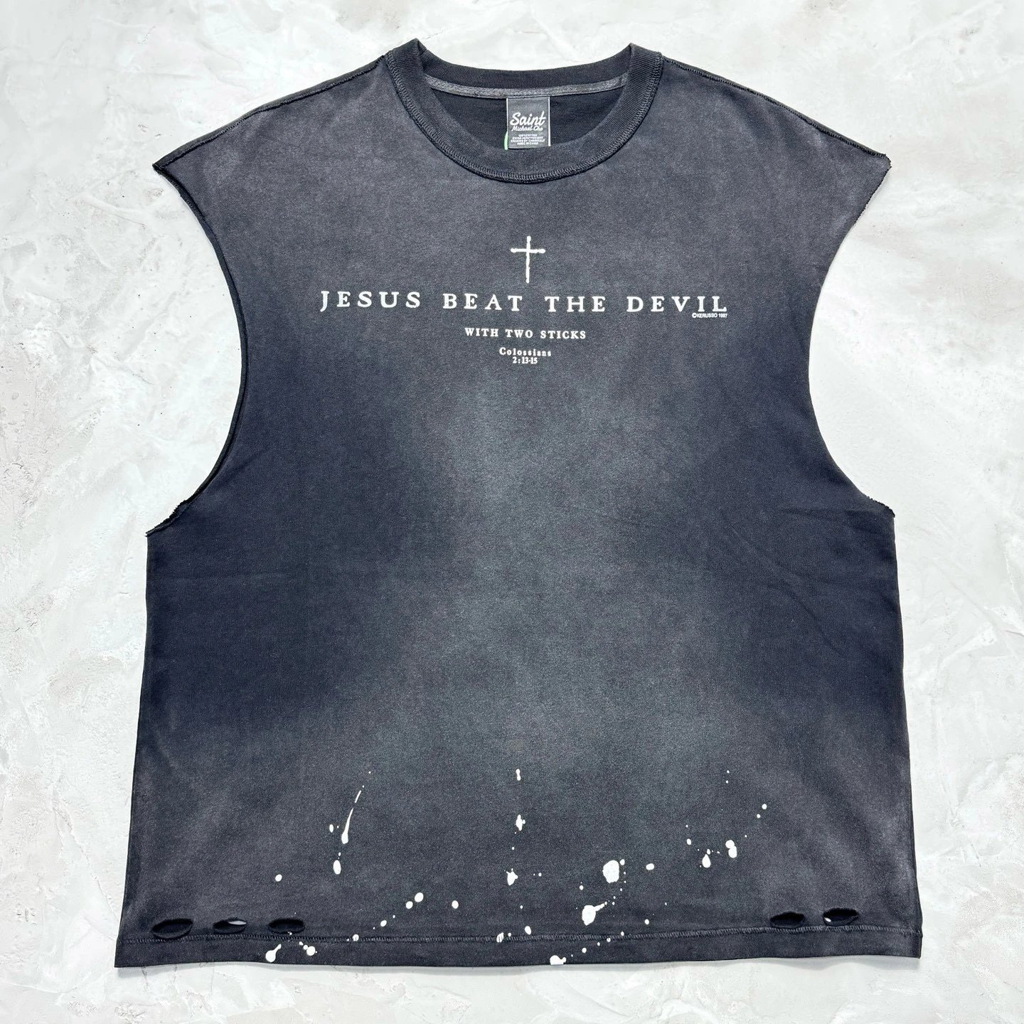 Saint T-Shirt Black Distressed Graphic Sleeveless Top