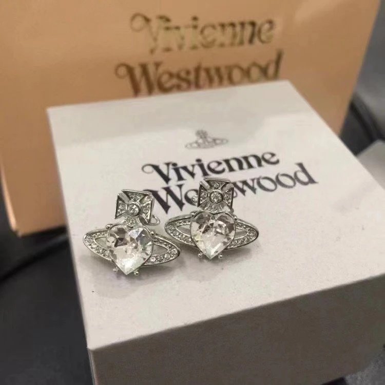 Vivienne Westwood Silver Crystal Heart Stud Earrings