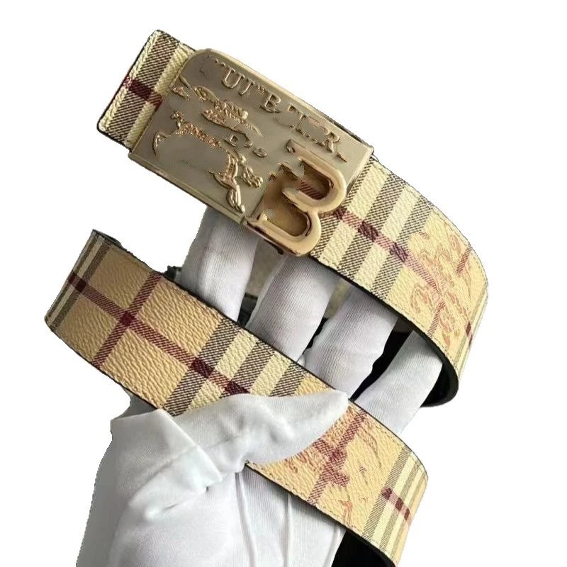 Burberry Vintage Check Beige Gold Tone Classic Belt