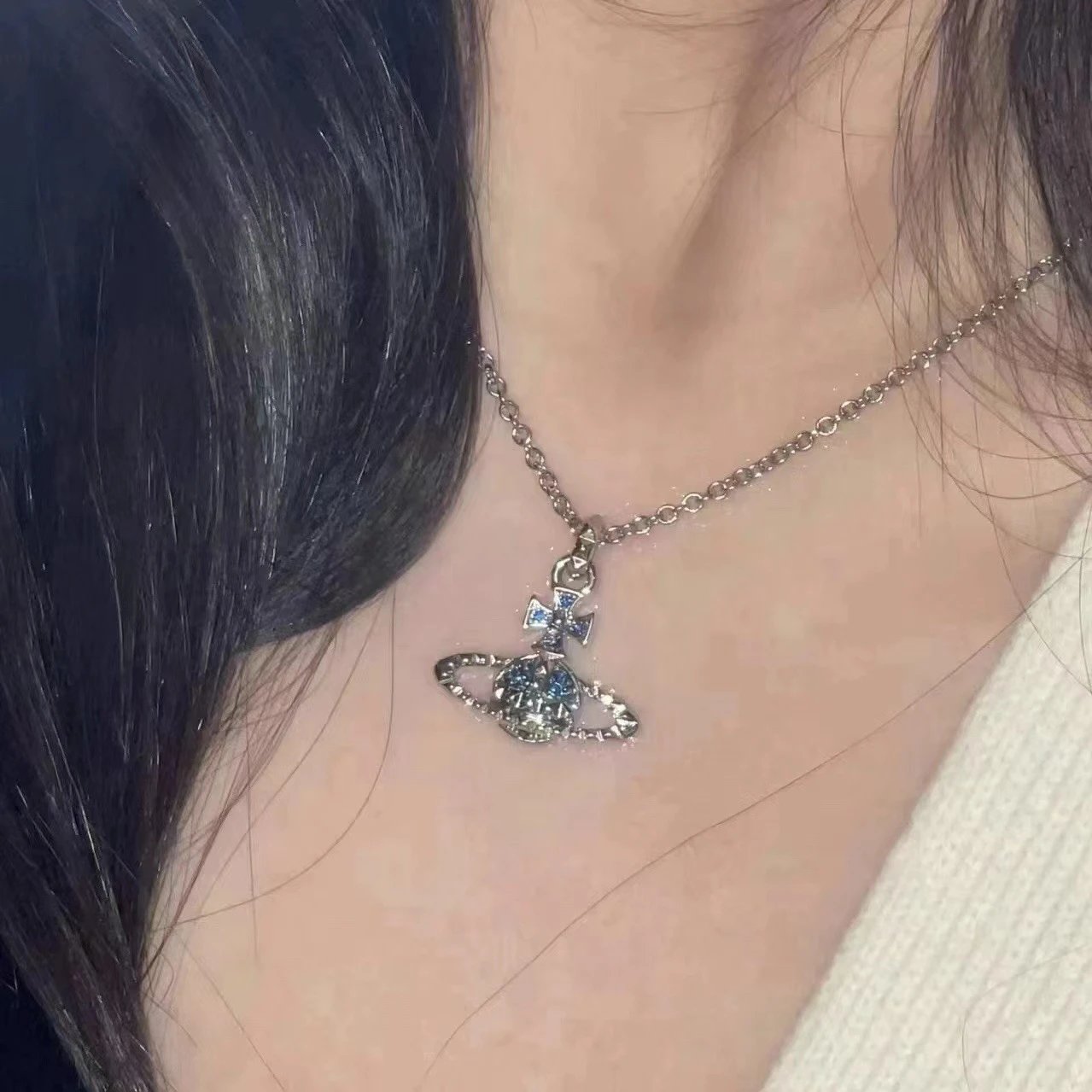 Vivienne Westwood Orb Silver Crystal Pendant Necklace