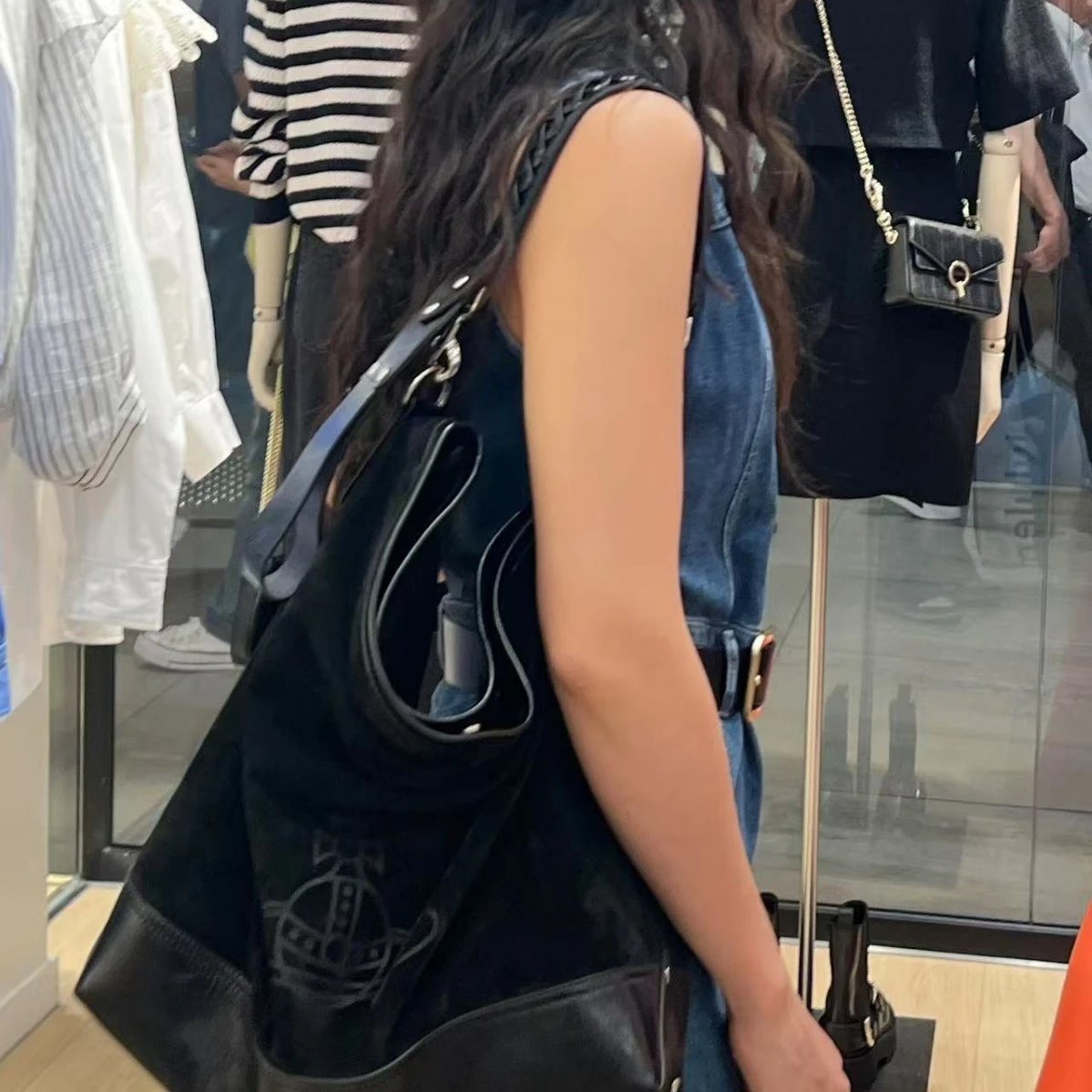 Vivienne Westwood Orb Black Suede Hobo Bag