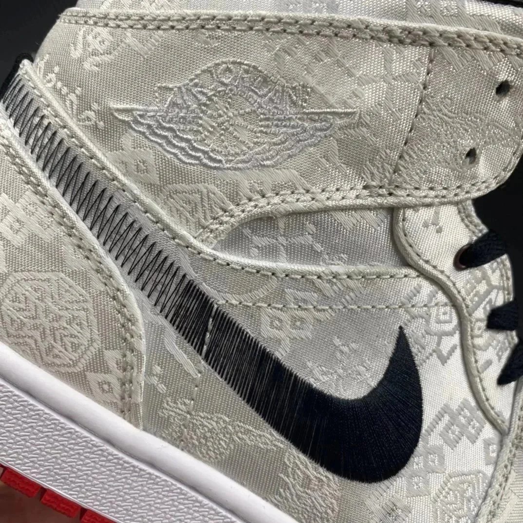 Nike Air Jordan 1 White Red Brocade High Top Sneakers