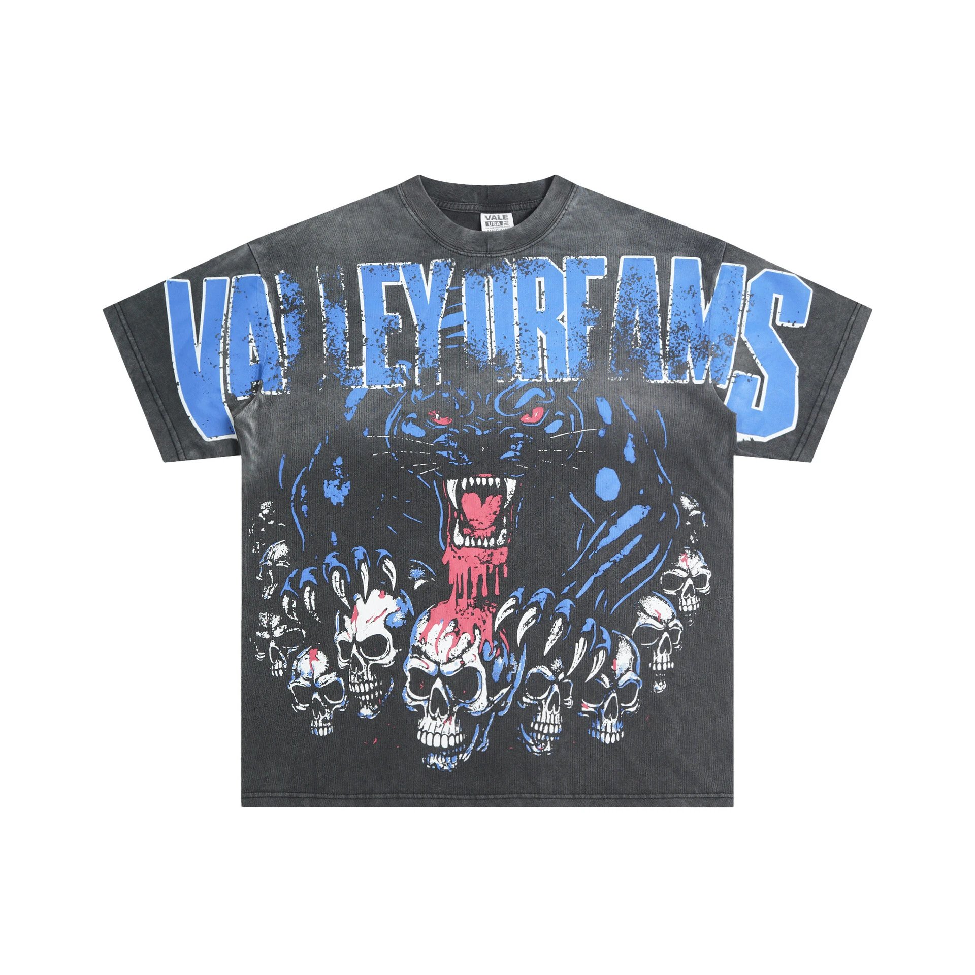 Valley Dreams Black Graphic Skull Panther T-Shirt
