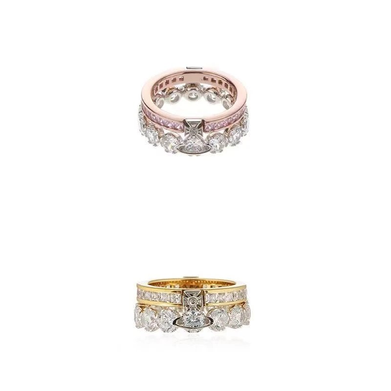 Crystal-Embellished Stackable Ring Set Silver Rose Gold Yellow Gold Vintage