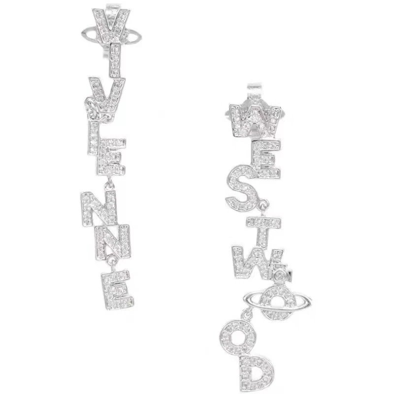 Crystal Letter Yves Saint Laurent Silver Rhinestone Dangle Earrings