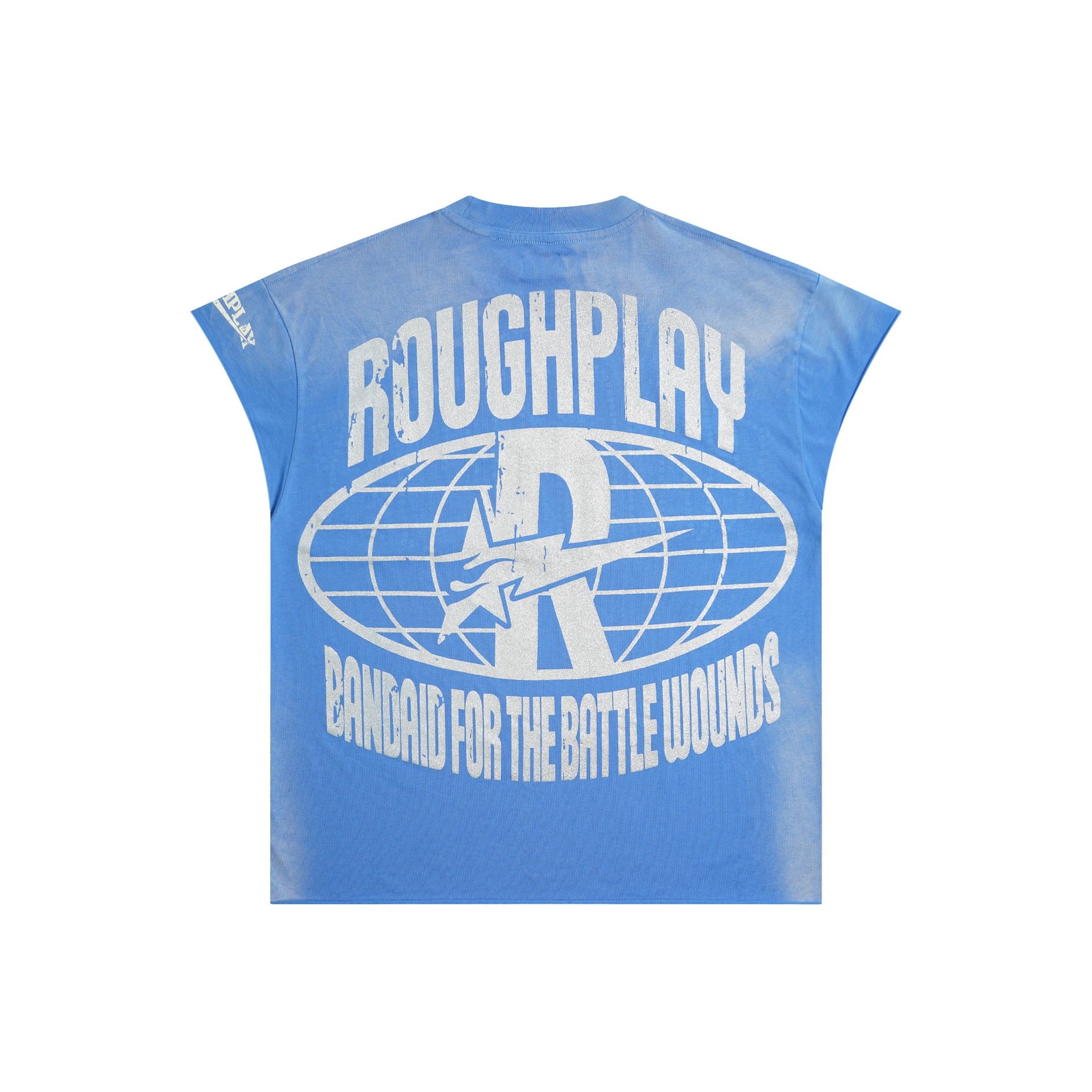 Roughplay Bandaid For The Battle Wounds Blue Graphic Sleeveless T-Shirt