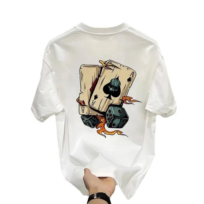 White Graphic Print Poker Dice Flame Oversized T-Shirt