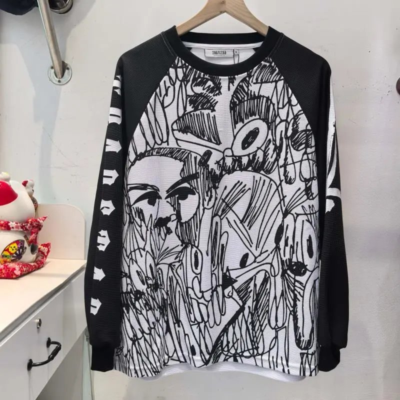 Trippie Red Long Sleeve Raglan Black Gray Abstract Print Tee