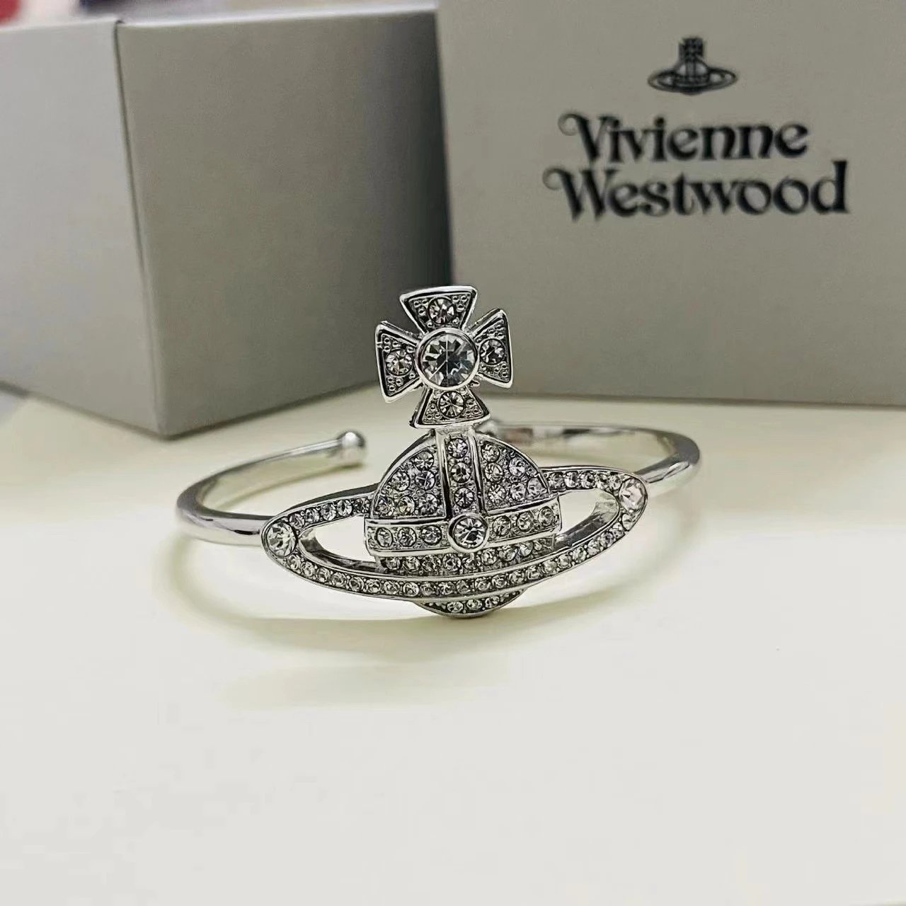 Vivienne Westwood Orb Silver Crystal Punk Cuff Bracelet