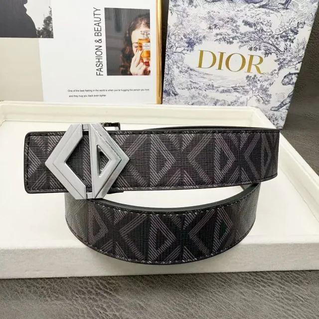 Dior Belts Oblique-pattern belt with logo buckle product detail image 6