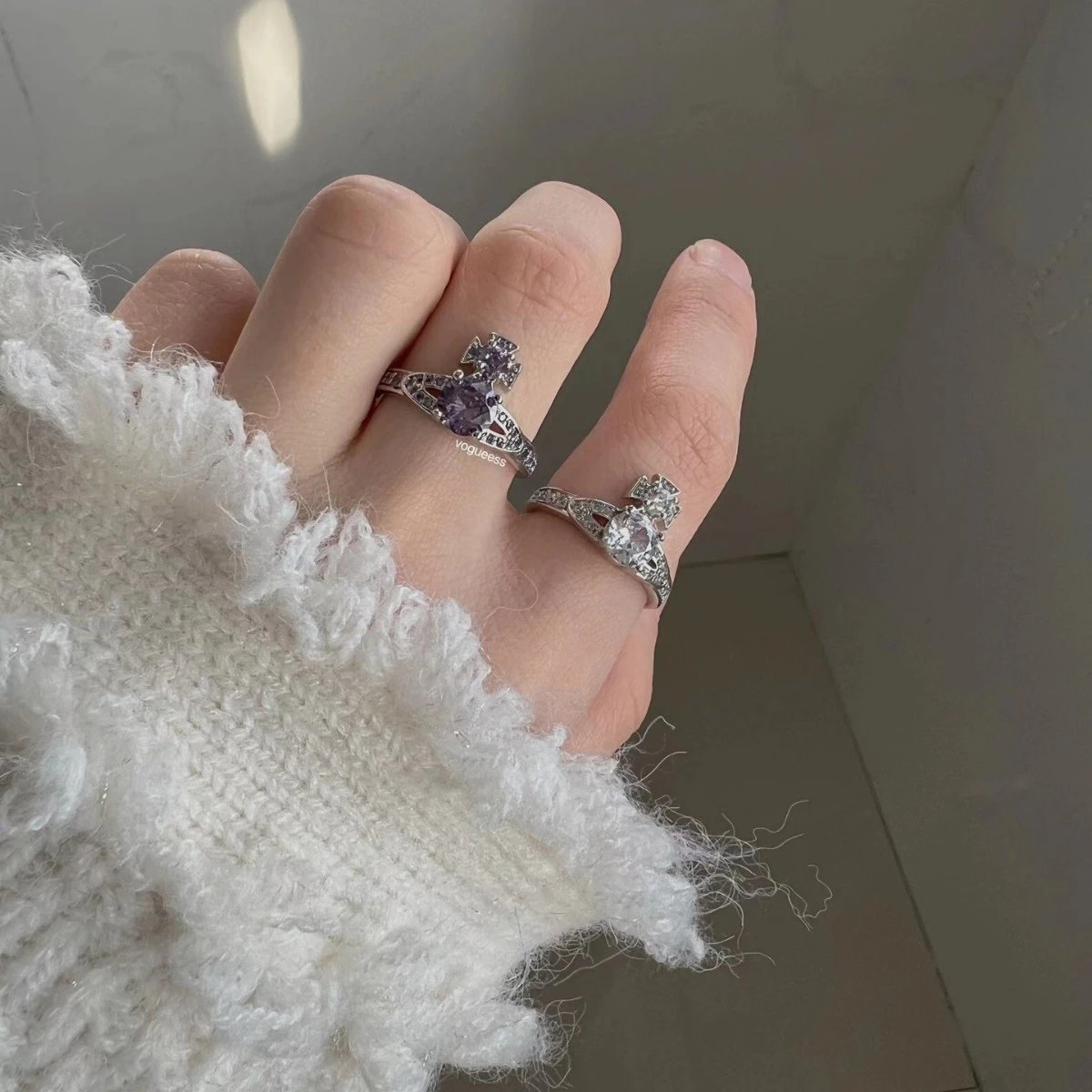 Vivienne Westwood Orb Purple And Clear Crystal Silver-Tone Statement Rings