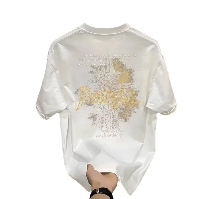 Black Cotton T-Shirt Gold Gothic Lettering Streetwear