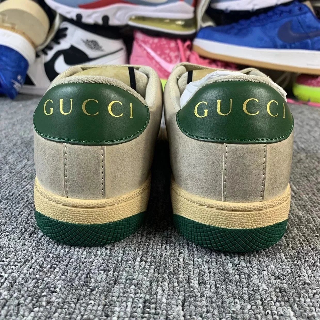 Gucci Ace Beige Green Red Web Striped Sneakers
