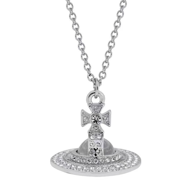 Vivienne Westwood Orb Silver Crystal Pendant Layered Necklace