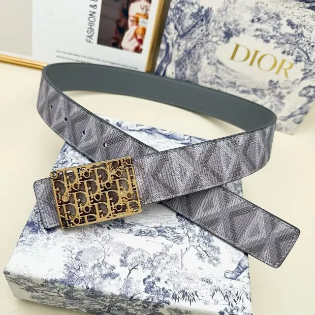 Dior Belts Oblique-pattern belt with logo buckle product detail image 13