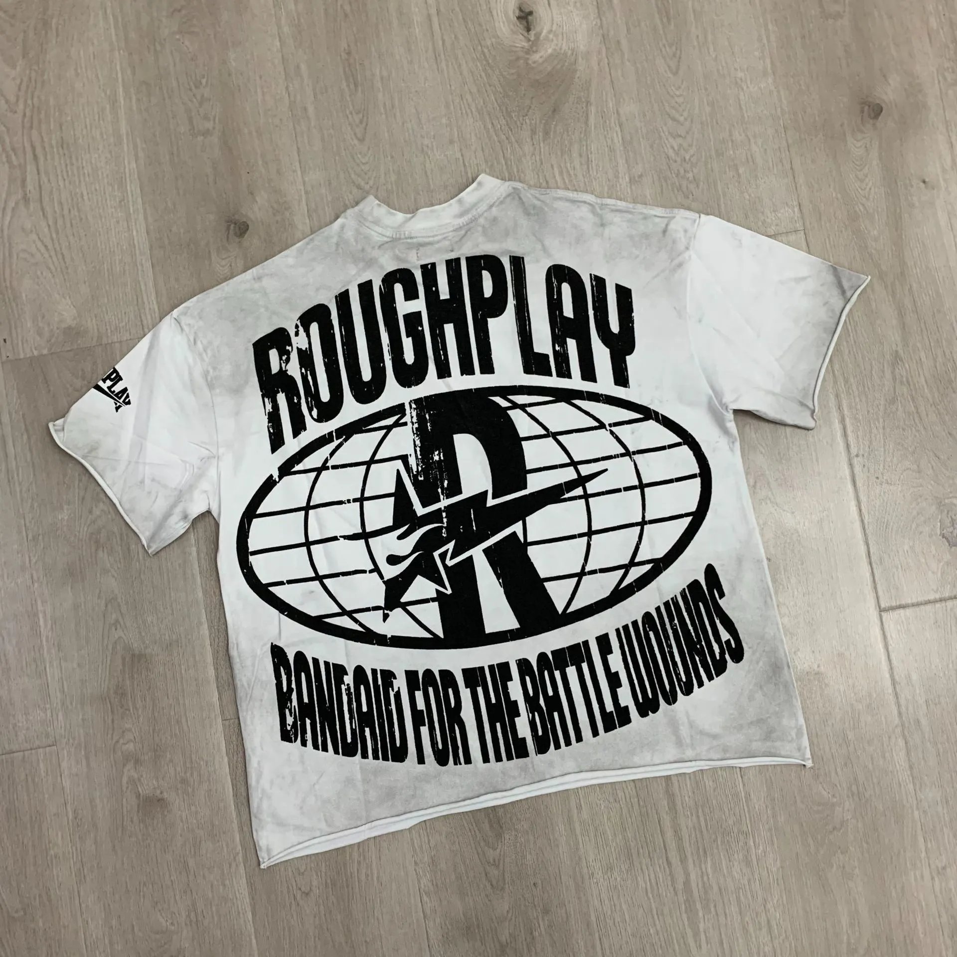 Roughplay Bandaid For The Battle Wounds White Distressed Graphic T-Shirt
