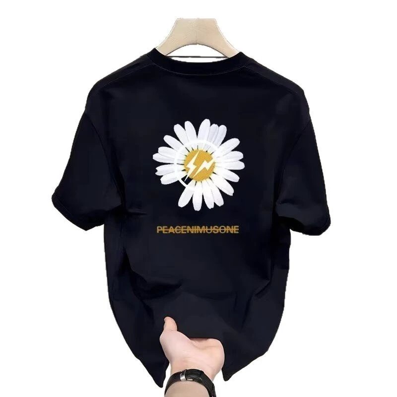 YZEE MC Daisy Embroidered Black Oversized T-Shirt