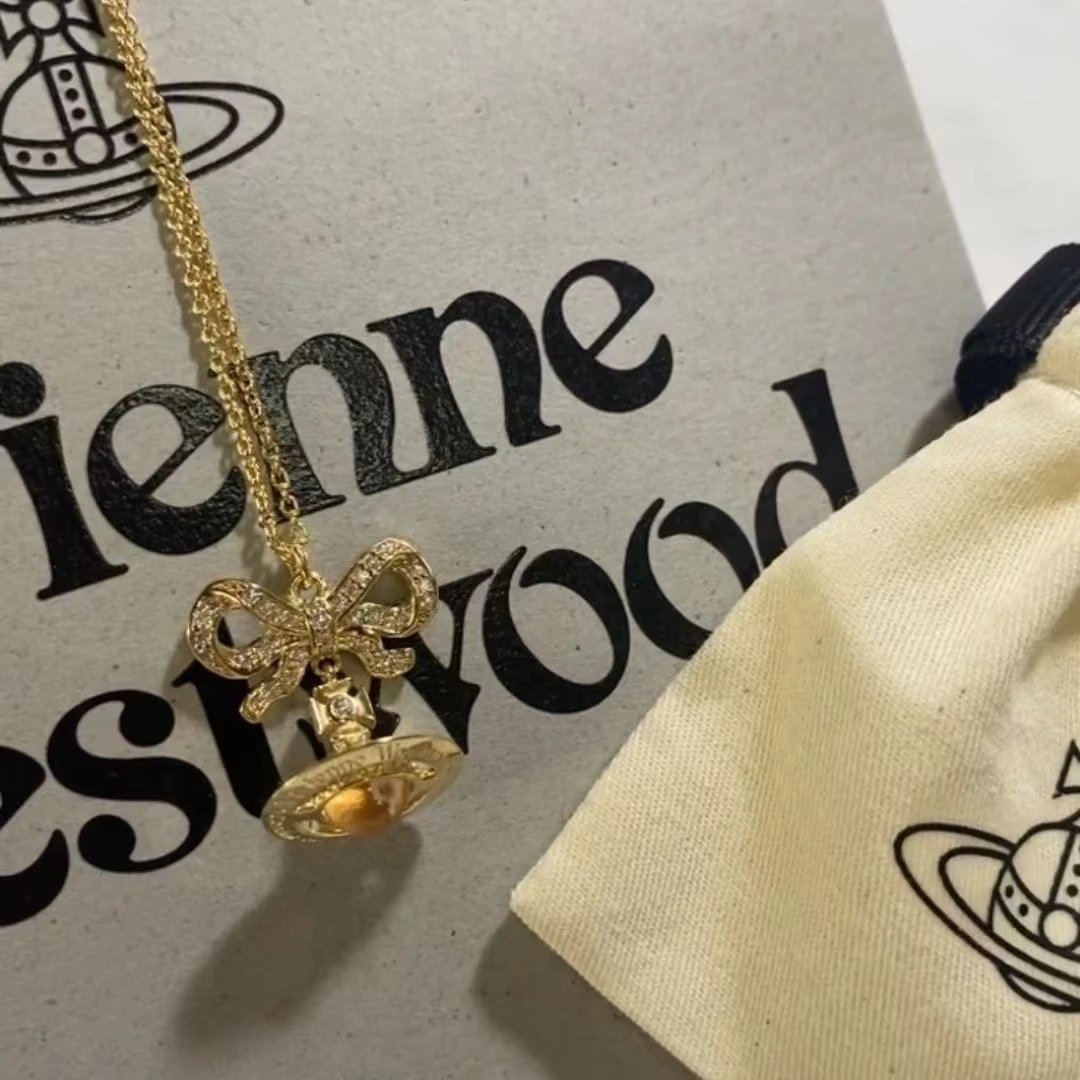 Vivienne Westwood Orb Purple Crystal Bow Pendant Necklace