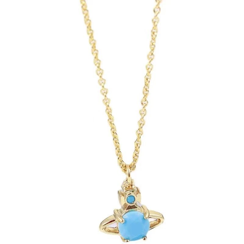 Vivienne Westwood Orb Blue Turquoise Gold Chain Necklace